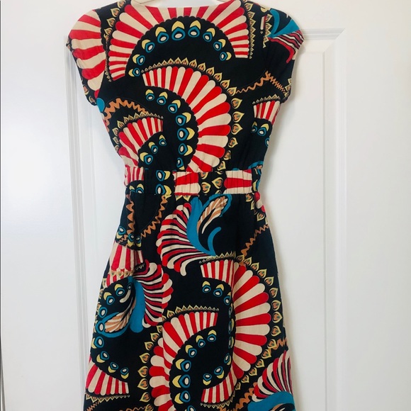 Red Swirl Print Cotton Dress with Pockets - Picture 4 of 6